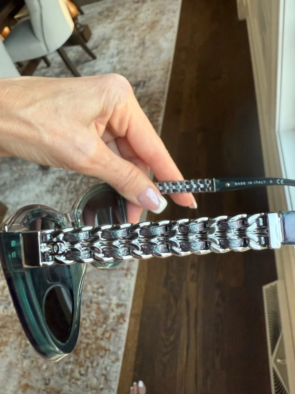 CHANEL Purple Frame (emerald interior) Sunglasses with Mirrored Lenses NWT - Picture 3 of 9